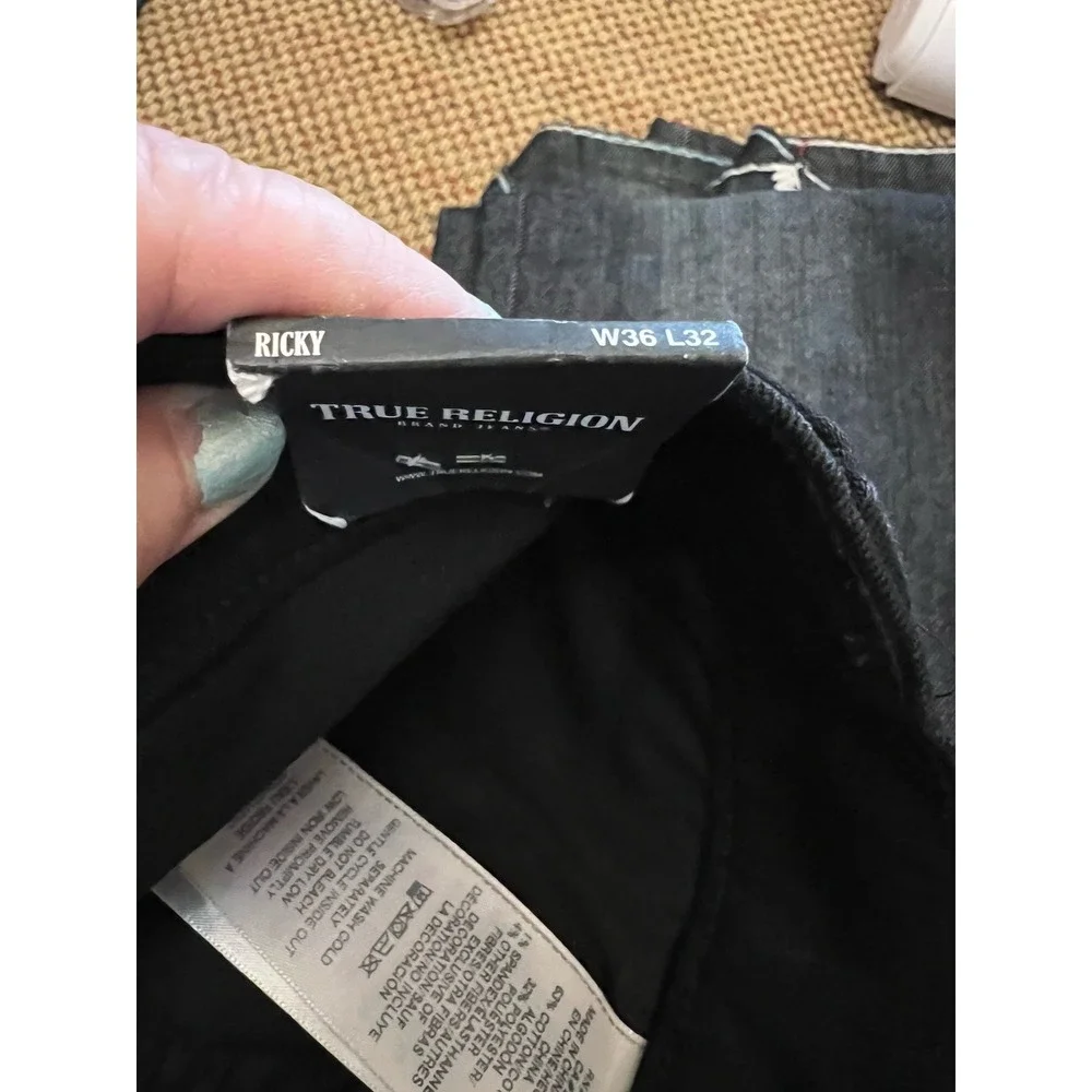 True Religion Ricky SN Flap Relaxed Straight Jeans Men's 36 36x32 Black NWT
